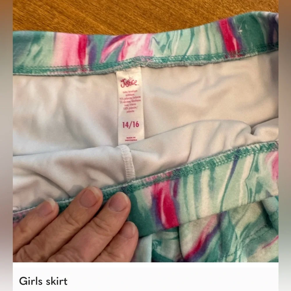 New Justice Girl Pink and Green Swirl Mini Skirt 15-16Y